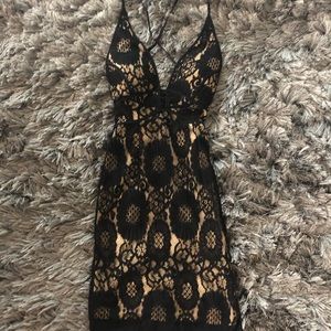 Embroidered black party dress